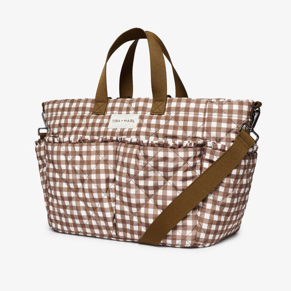 T+M Pocket Changing Bag Tote (Brown Gingham)