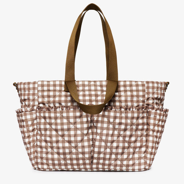 T+M Pocket Changing Bag Tote (Brown Gingham)