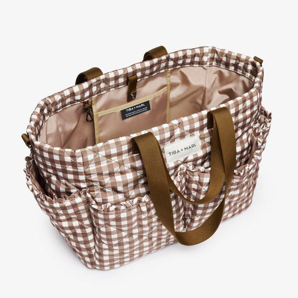 T+M Pocket Changing Bag Tote (Brown Gingham)