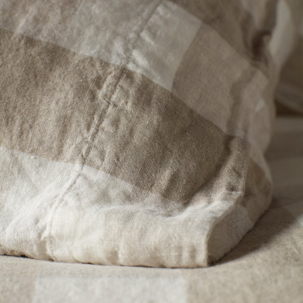 Natural Gracie Gingham 100% Linen Pillowcase