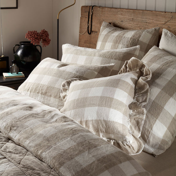 Natural Gracie Gingham 100% Linen Duvet Cover