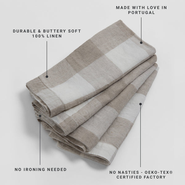 Natural Gracie Gingham Set of 4 100% Linen Napkins
