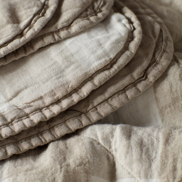 Natural Gracie Gingham Linen Quilted Throw