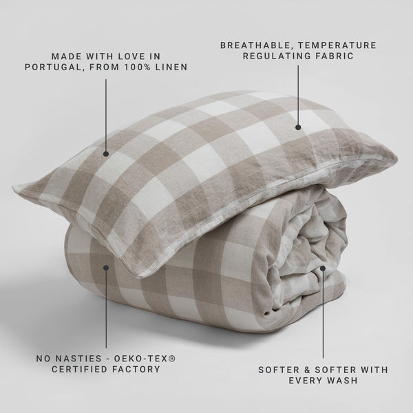 Natural Gracie Gingham 100% Linen Pillowcase
