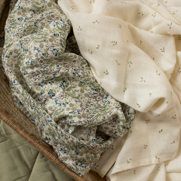 Organic Cotton Baby Muslin Swaddles Set of 2 (Riverbank/Nettle Scatter)