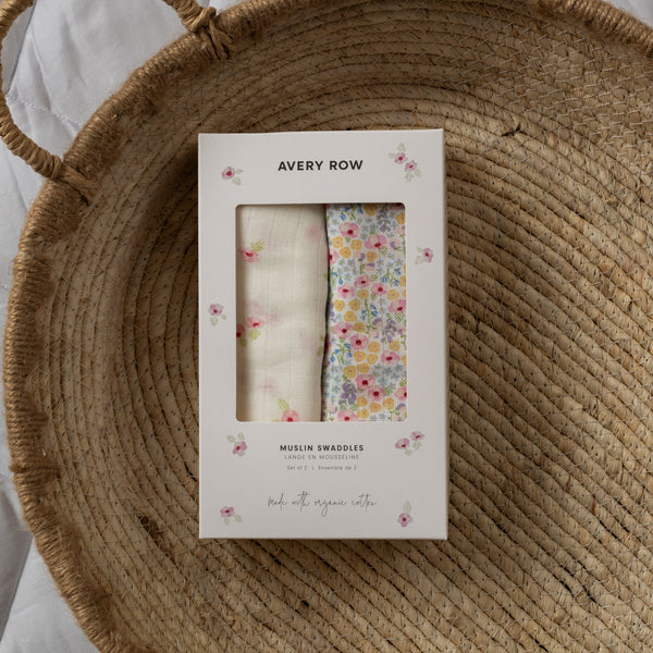 Organic Cotton Baby Muslin Swaddles Set of 2 (Wildflower Garden/Anemone)