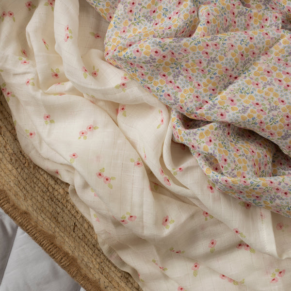 Organic Cotton Baby Muslin Swaddles Set of 2 (Wildflower Garden/Anemone)