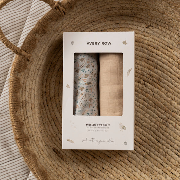 Organic Cotton Baby Muslin Swaddles Set of 2 (Nature Trail/Natural)