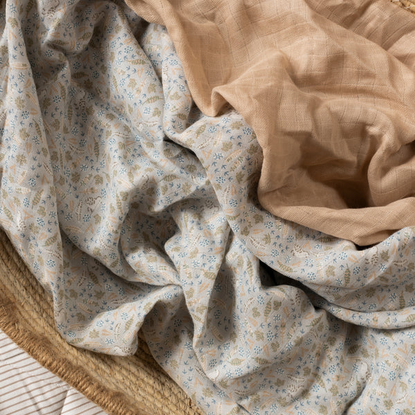 Organic Cotton Baby Muslin Swaddles Set of 2 (Nature Trail/Natural)