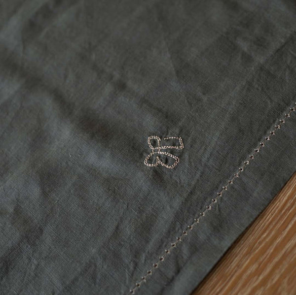 Linen Embroidered Christmas Table Runner (Pine Green)