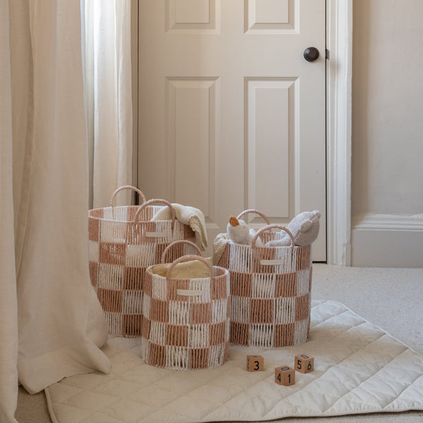 Checkerboard Medium Storage Basket (Nude)
