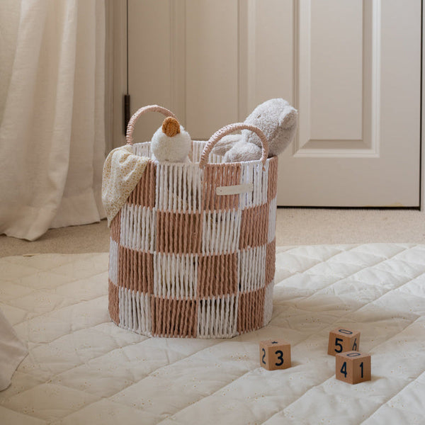 Checkerboard Medium Storage Basket (Nude)