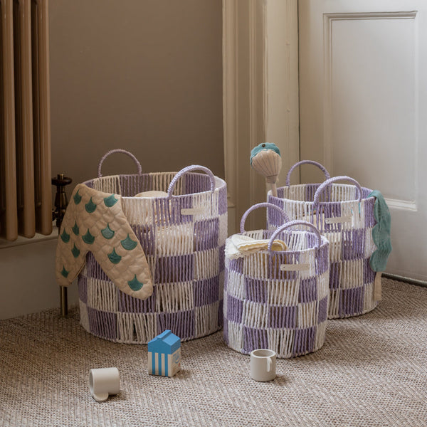Checkerboard Medium Storage Basket (Lilac)