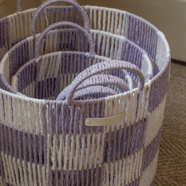 Checkerboard Storage Basket Set of 3 (Lilac)