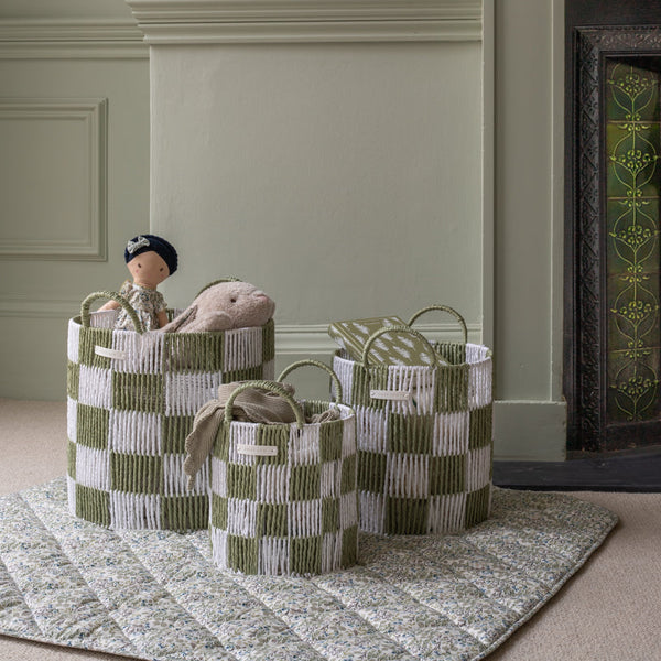 Checkerboard Medium Storage Basket (Sage)