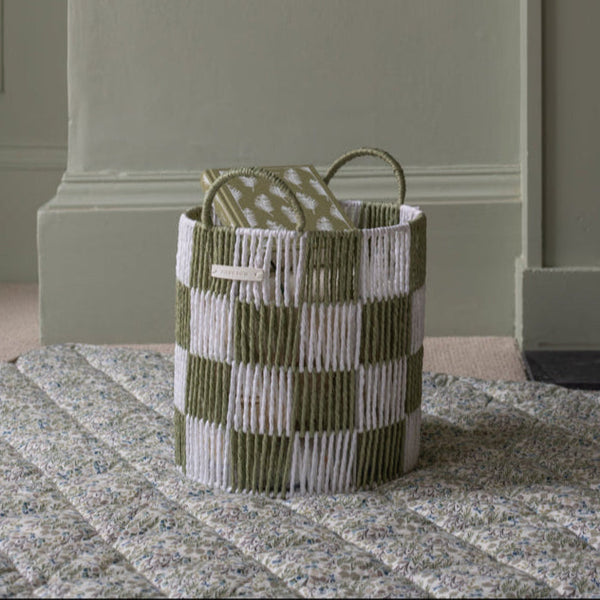 Checkerboard Medium Storage Basket (Sage)