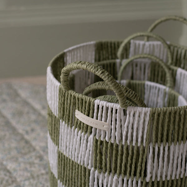Checkerboard Medium Storage Basket (Sage)