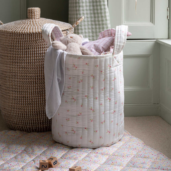Large Quilted Reversible Storage Basket (Anemone / Pink Check)
