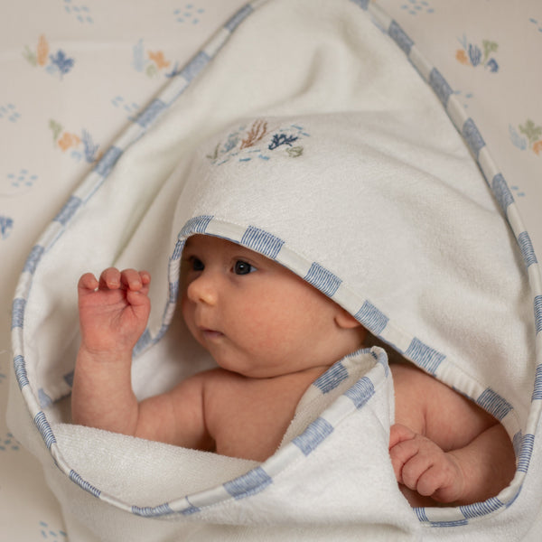 Organic Cotton Bunny Embroidered Hooded Towel (Coastline)