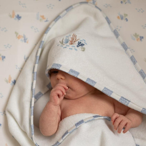 Organic Cotton Bunny Embroidered Hooded Towel (Coastline)
