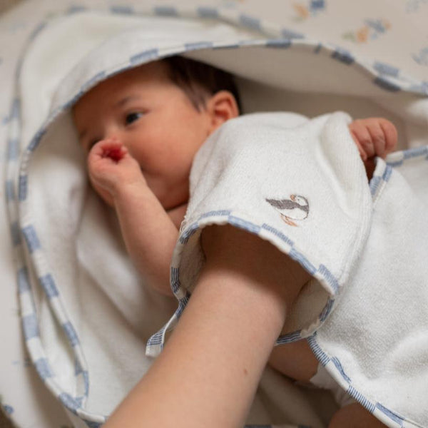Organic Cotton Bunny Embroidered Hooded Towel (Coastline)