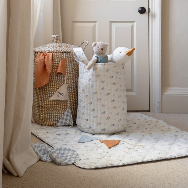 Large Quilted Reversible Storage Basket (Coastline / Waves)