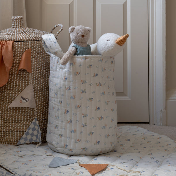 Large Quilted Reversible Storage Basket (Coastline / Waves)