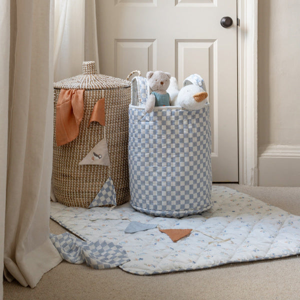 Large Quilted Reversible Storage Basket (Coastline / Waves)