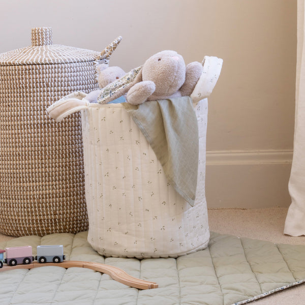 Large Quilted Reversible Storage Basket (Nettle Scatter / Birch)