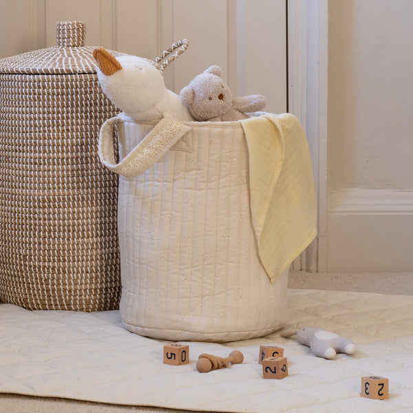 Large Quilted Reversible Storage Basket (Wild Chamomile / Daisy Meadow)
