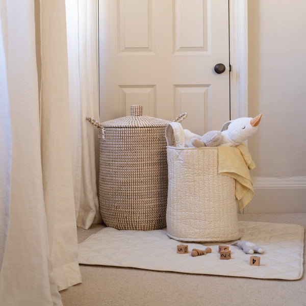 Large Quilted Reversible Storage Basket (Wild Chamomile / Daisy Meadow)