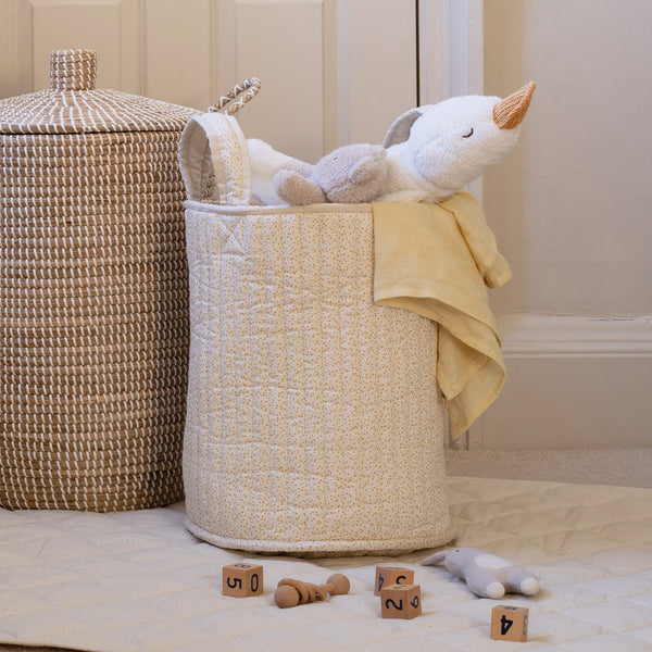 Large Quilted Reversible Storage Basket (Wild Chamomile / Daisy Meadow)