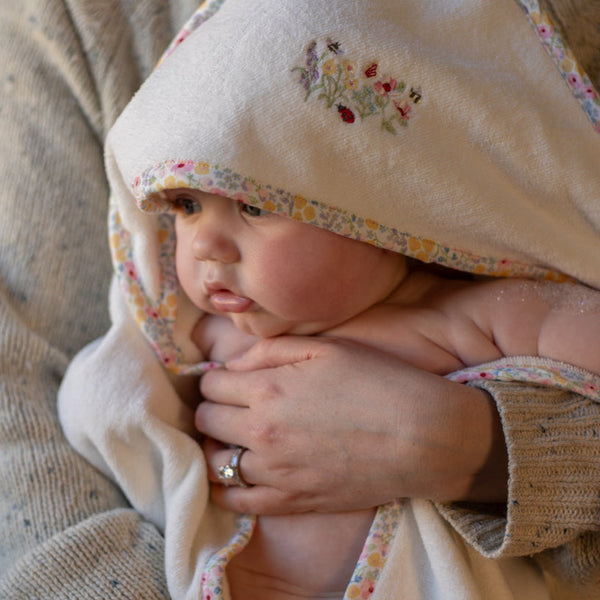 Organic Cotton Bunny Embroidered Hooded Towel (Wildflower Garden)