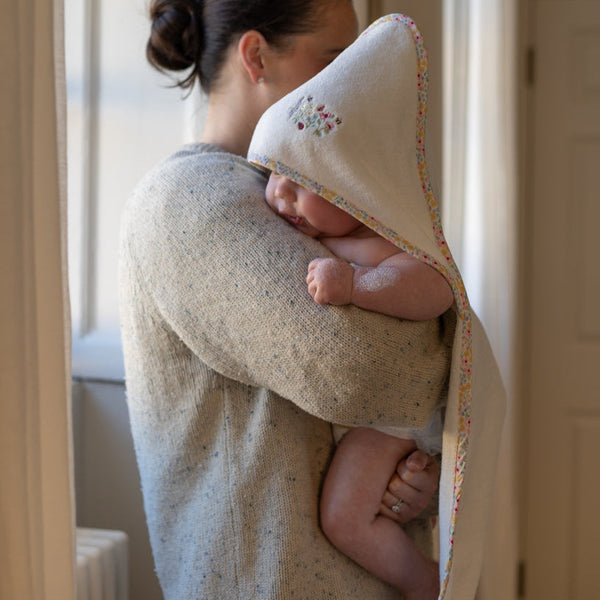 Organic Cotton Bunny Embroidered Hooded Towel (Wildflower Garden)