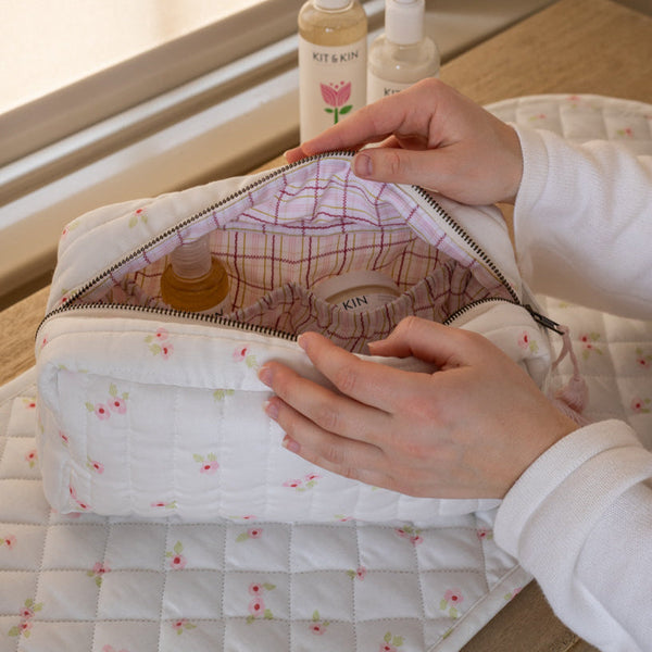 Cotton Quilted Nappy Pouch or Wash Bag (Anemone)