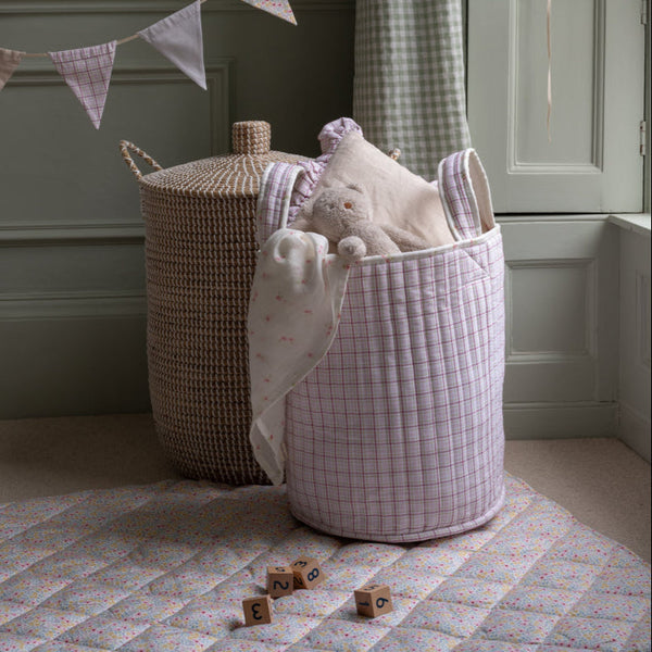 Large Quilted Reversible Storage Basket (Anemone / Pink Check)