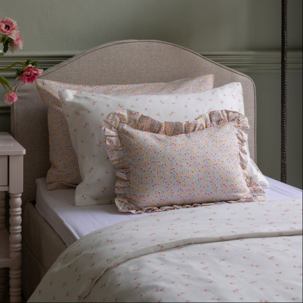Rectangle Linen Embroidered Frill Cushion (Wildflower Garden)