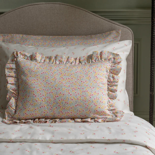 Rectangle Linen Embroidered Frill Cushion (Wildflower Garden)