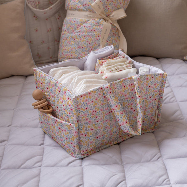 Quilted Nappy Caddy Organiser (Wildflower Garden)