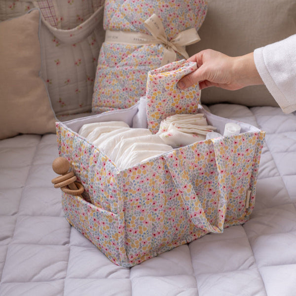 Quilted Nappy Caddy Organiser (Wildflower Garden)
