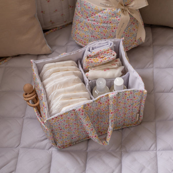 Quilted Nappy Caddy Organiser (Wildflower Garden)