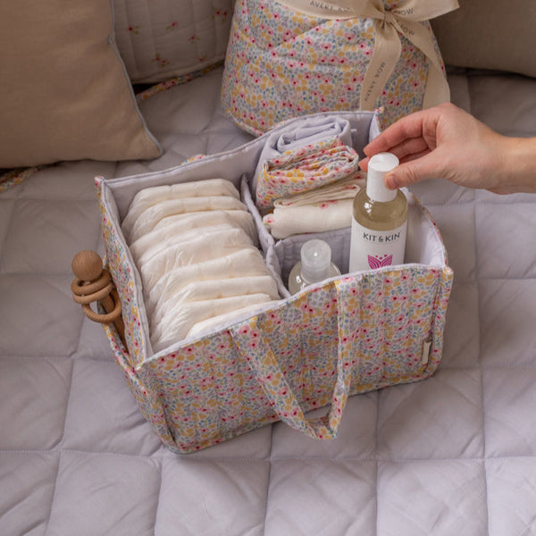 Quilted Nappy Caddy Organiser (Wildflower Garden)