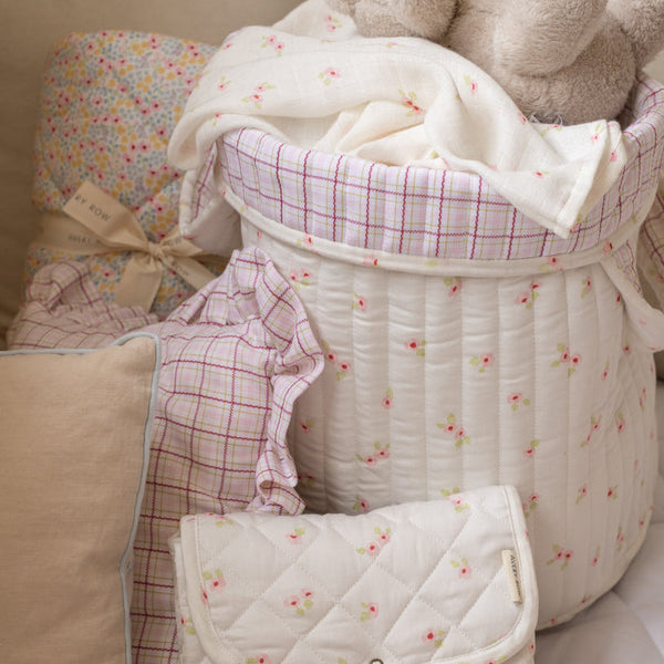 Large Quilted Reversible Storage Basket (Anemone / Pink Check)