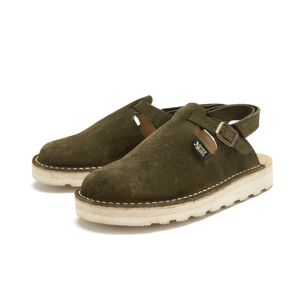 Heidi Buckle Suede Clogs with Sling Back (Olive)