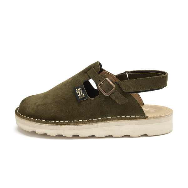 Heidi Buckle Suede Clogs with Sling Back (Olive)