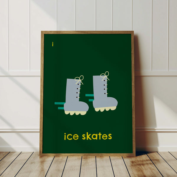 I for Ice Skates- Alphabet Art Print