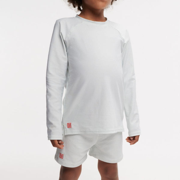 Noah Pinstripe Long Sleeved Seersucker Swim Top (Pure Sky/Creme De La Creme)