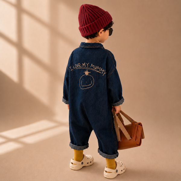 I Love My Mummy Romper Overalls (Blue Denim)