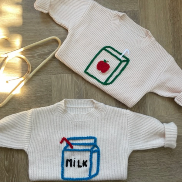 Exclusive Apple Juice Carton Hand Embroidered Jumper