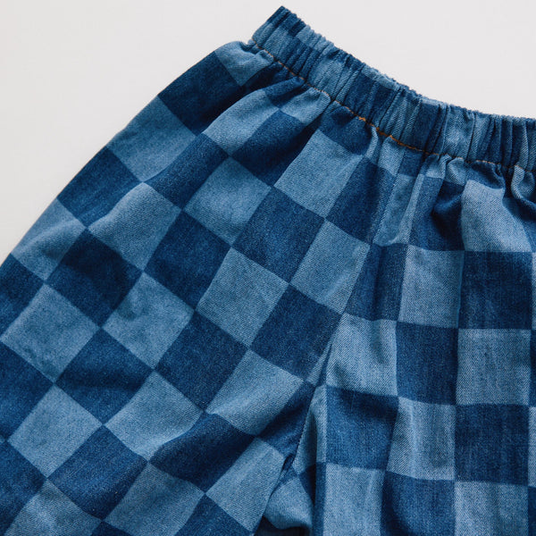 Murphy Checkerboard Balloon Denim Cuffed Cotton Trouser